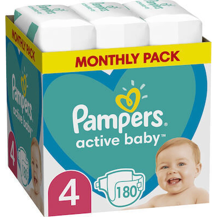PAMPERS Active Baby Maandpak Nr. 4 9-14kg Babyluiers 180 Stuks