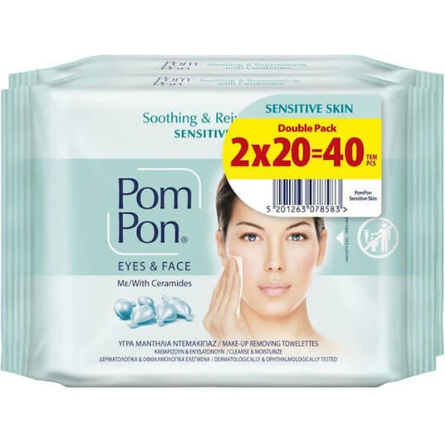 POM PON Sensitive Skin Eyes & Face Feuchttücher für empfindliche Haut 2x20 Stück