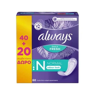 ALWAYS Promo Daily Fresh Normal Odour Lock Serviettes hygiéniques confortables pour la protection contre les odeurs 60 pièces