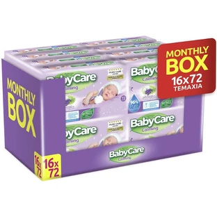 BABYCARE Toallitas Calmantes de Agua Pura Caja Mensual (16 Paquetes de 72 piezas) 1152 piezas