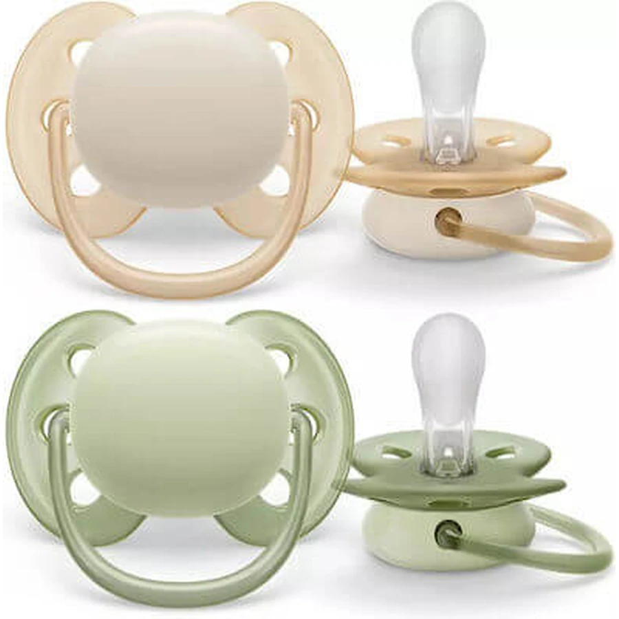 AVENT Ultra Soft Schnuller 0-6m Farbe Creme & Grün 2 Stück [SCF091/05]