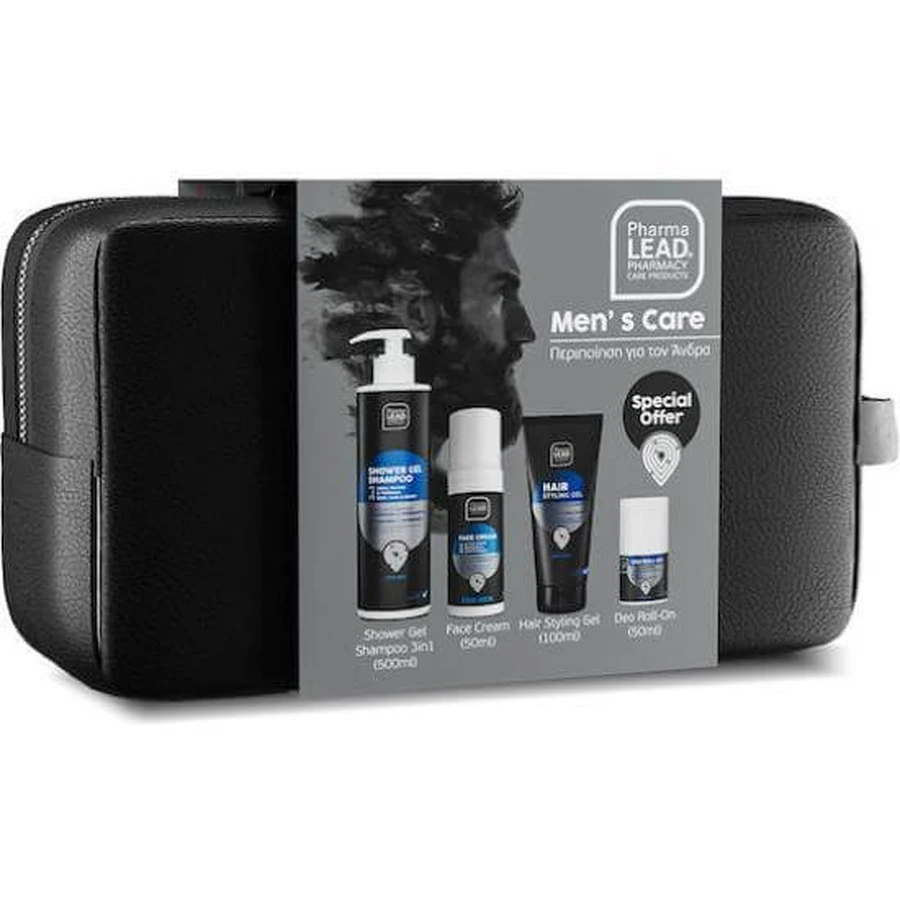 PHARMALEAD Set Men's Care Men's Shower & Shampoo 3in1 500ml & Face Cream for 24hour 50ml & Hair Gel 100ml & Men's Deodorant 50ml & Gift Box 1 Piece