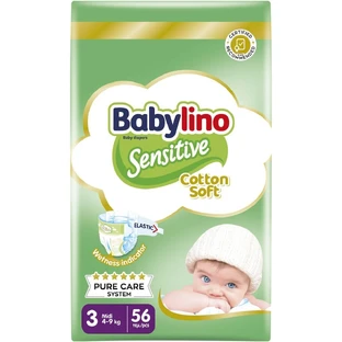BABYLINO Pañales de Algodón Suaves Midi No.3 (4-9 kg) Absorbentes y Certificados 56 Piezas