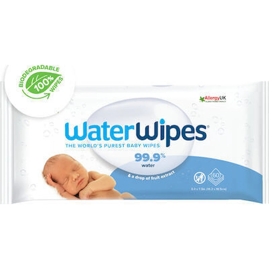 WATER Wipes Bio 100% biologisch afbreekbare geurloze doekjes met 99,9% water, 60 stuks