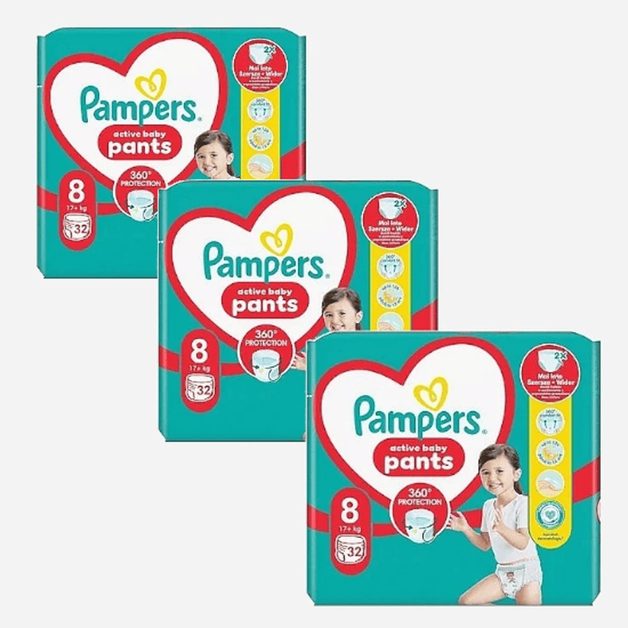 PAMPERS Pants No.8 17+kg Baby Luiers Pull-on ( 3 Verpakkingen van 32 Stuks ) 96 Stuks