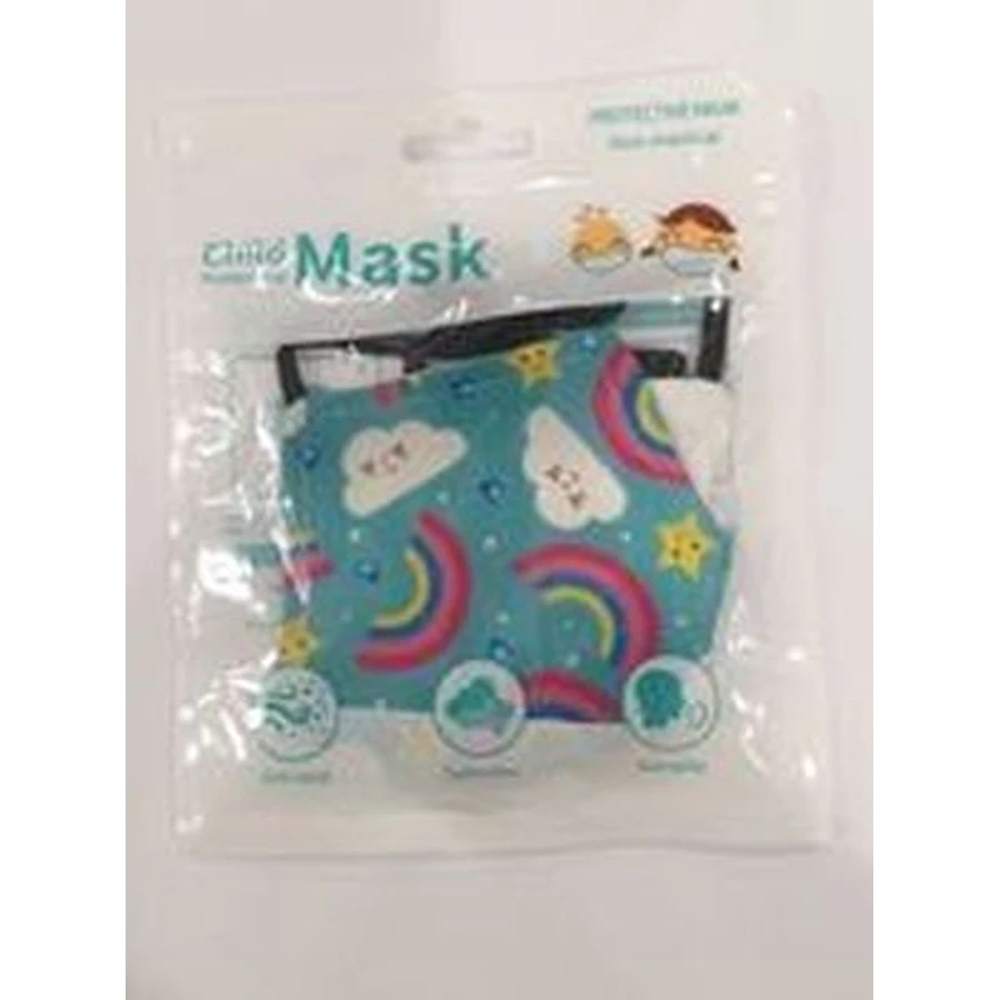 ROYALTY Children's Fabric Mask Light Blue Clouds & Rainbow x1