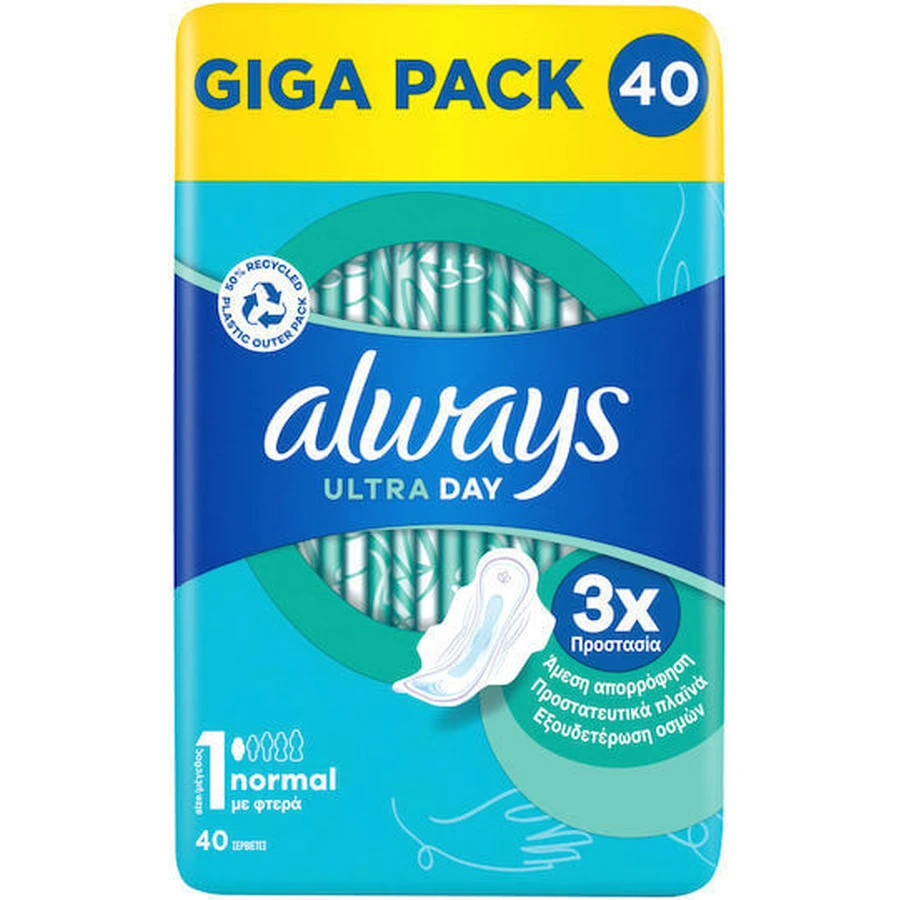 ALWAYS Ultra Normal Plus Maandverband met Vleugels Normale Maat Voor Onmiddellijke Absorptie & Geurverwijdering 40 Stuks