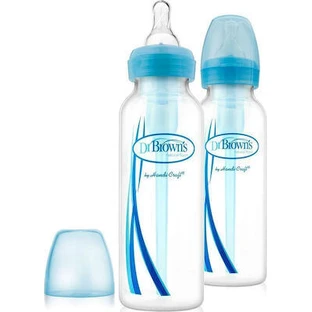 DR. BROWN`S Natural Flow Options, Bouteille en plastique bleu avec col étroit et tétine en silicone 2x250ml SB 82405