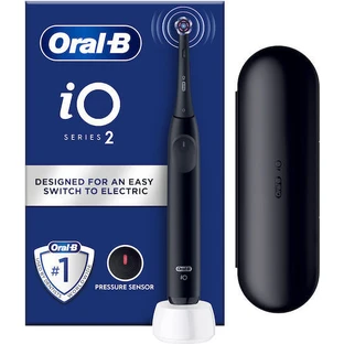 ORAL B iO Series 2 Clean&Care Cepillo de Dientes Eléctrico Negro con Sensor de Presión y Estuche de Viaje, Negro