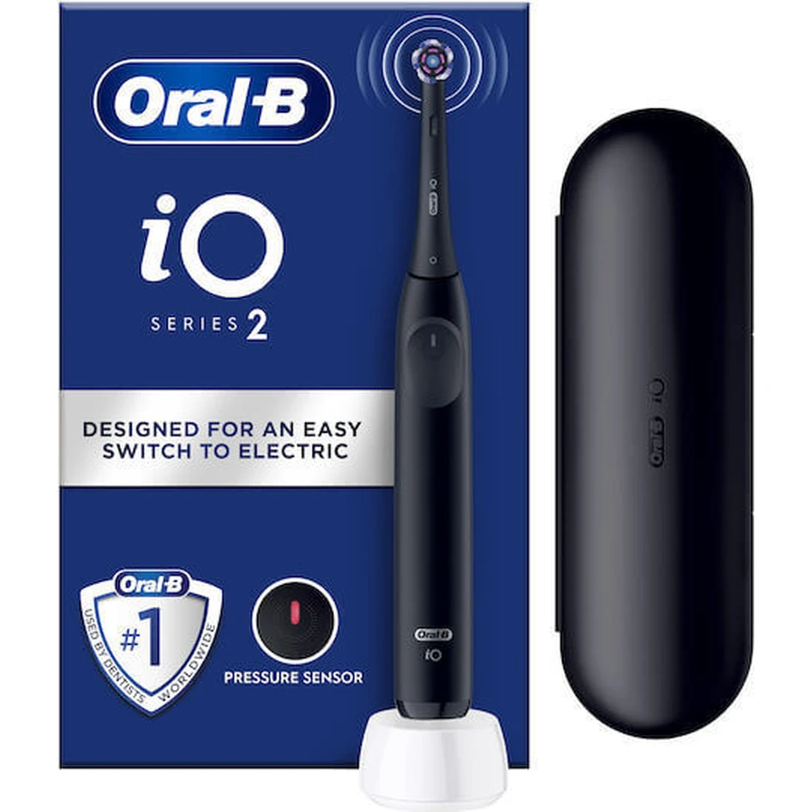ORAL B iO Series 2 Clean&Care Cepillo de Dientes Eléctrico Negro con Sensor de Presión y Estuche de Viaje, Negro