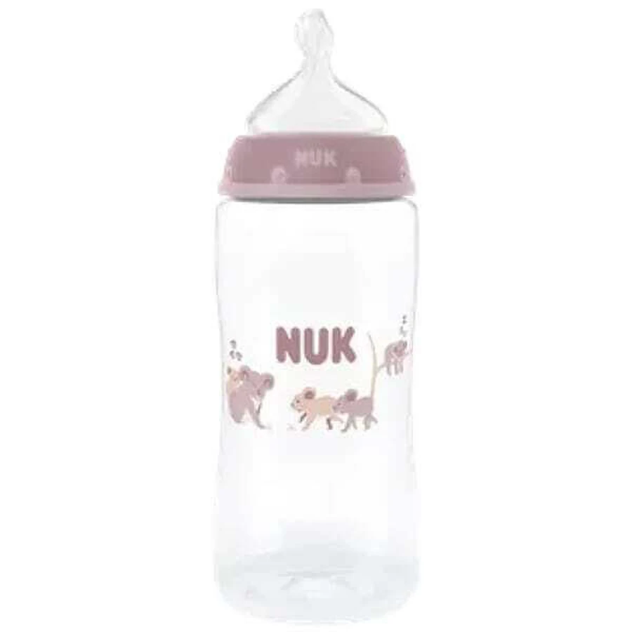 NUK First Choice Plastic Fles met Siliconen Speen & Temperatuur Indicator Voor 3+ Maanden, 240ml