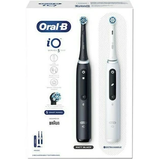 ORAL B IO Series 5 Duo Pack Cepillo de Dientes Eléctrico con Sensor de Presión y Estuche de Viaje Blanco y Negro