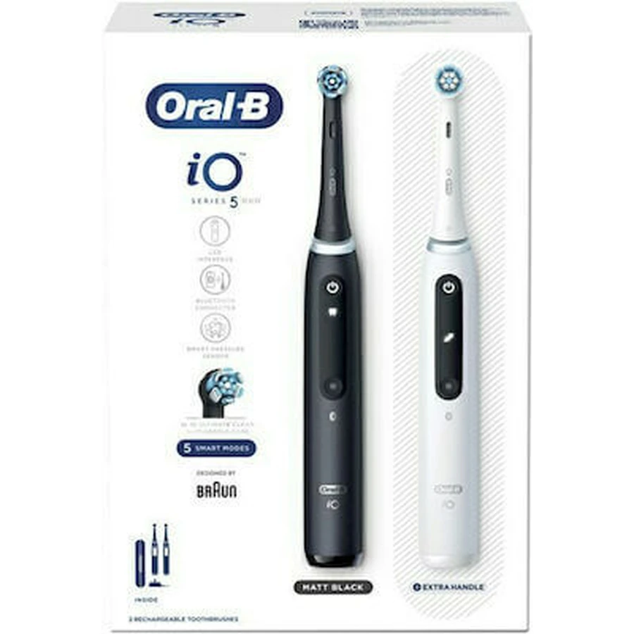 ORAL B IO Series 5 Duo Pack Cepillo de Dientes Eléctrico con Sensor de Presión y Estuche de Viaje Blanco y Negro