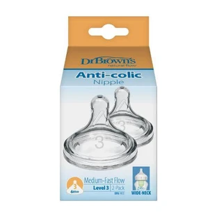 DR. BROWN'S Natural Flow Silicone Bottle Nipple Options+ With Wide Neck Nivel 3 6+ Meses 2 Piezas