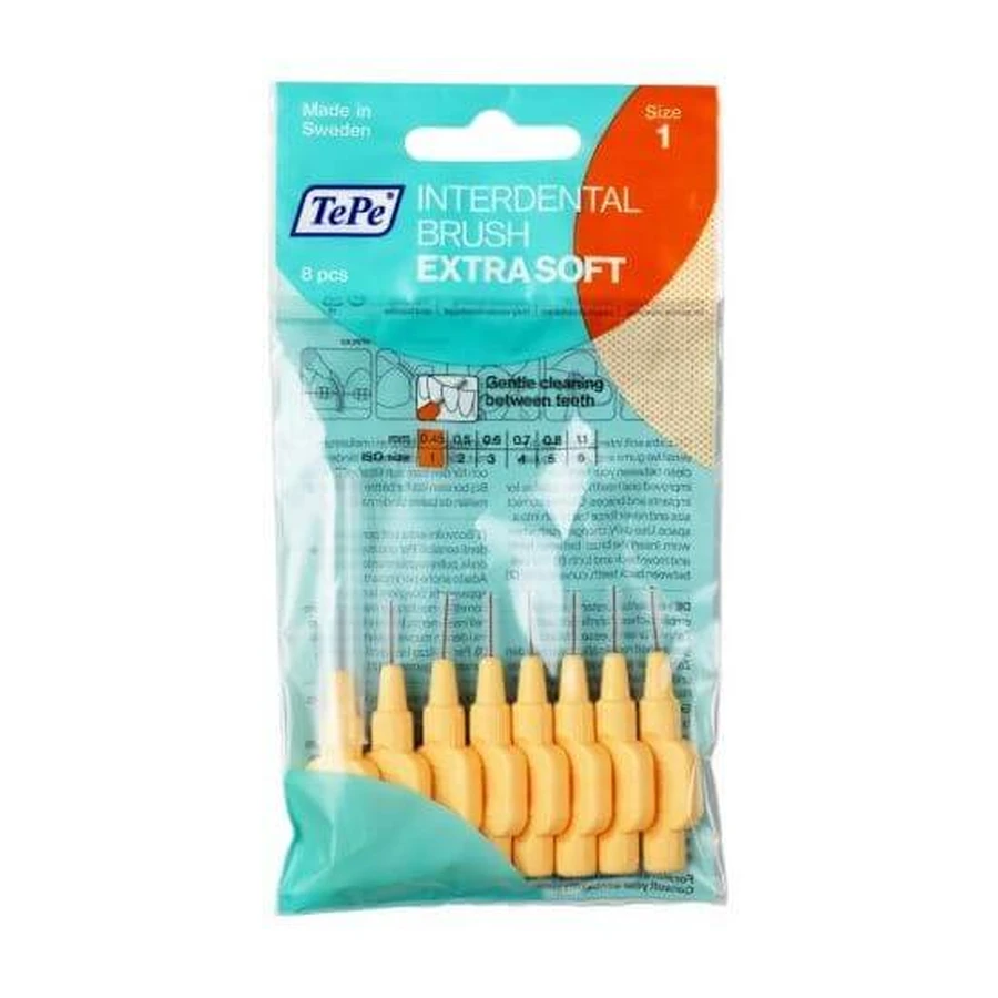 TEPE Extra Zachte Tussendoorborstels Zeer Zacht Nr.1 0,45mm Geel x8