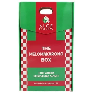 ALOE COLORS Xmas Promo Die Melomakarono Box mit Ho Ho Ho Ho Handcreme Feuchtigkeitsspendende Handcreme, 75ml & Mystery Gift