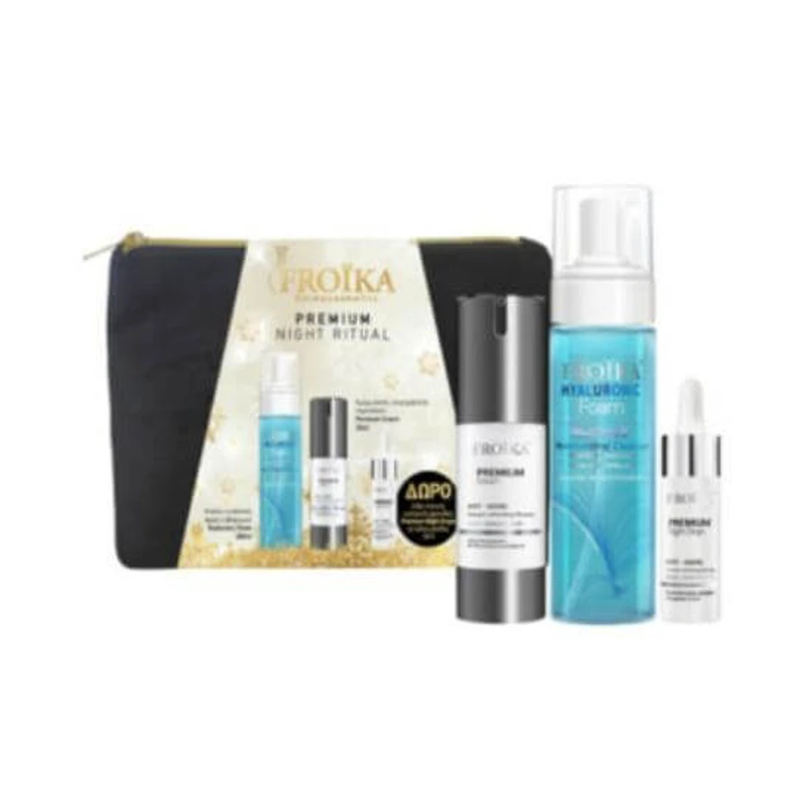 FROIKA Promo Premium Night Ritual Premium Cream Face Cream 30ml & Hyaluronic Foam Cleansing 200ml & Premium Night Drops Intensive Oil 10ml