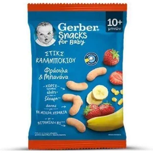 GERBER Snacks Palitos de Maíz con Fresa y Plátano Para 10+ Meses, 28gr