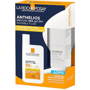 LA ROCHE POSAY Promo Pack Anthelios Uvmune 400 lnvisible Fluid SPF50+ Ultra High Protection Sunscreen SPF50+ 50ml & Toleriane Sensitive Face Cream for Sensitive Skin 15ml