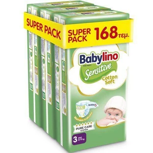 BABYLINO Sensitive Pañales de Algodón Suaves para Niños No3 4-9kg (56x3) 168 Piezas Super Pack