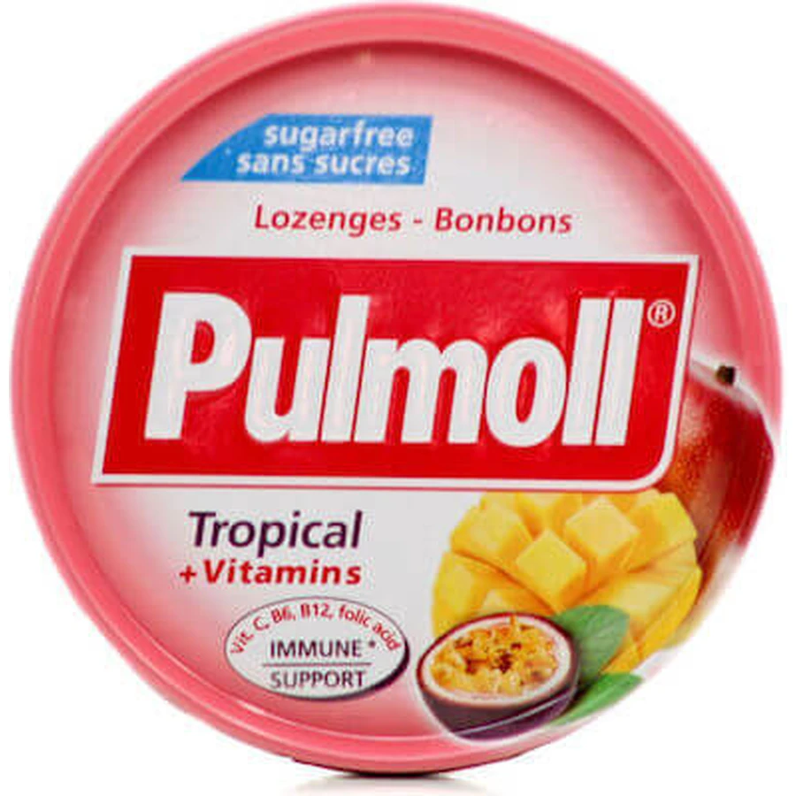 PULMOLL Bonbons mit tropischem Fruchtgeschmack und Vitamin-Komplex 45gr