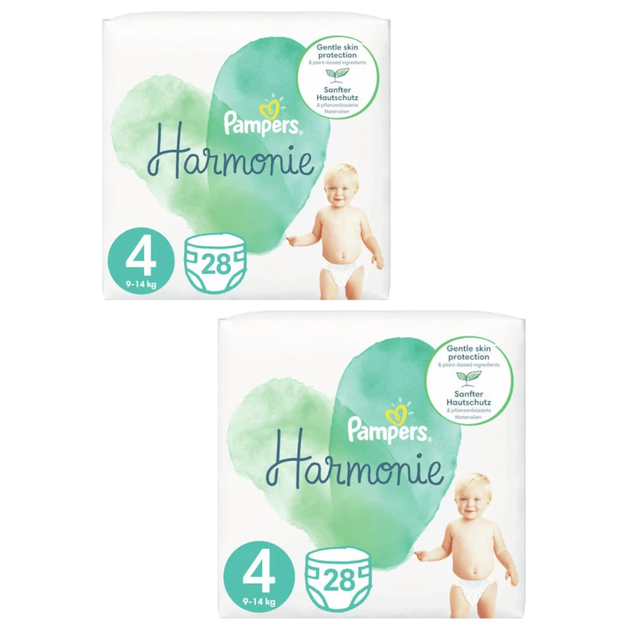PAMPERS Harmonie Luiers met Sticker Nr. 4 Voor 9-14kg 56 stuks (2 Verpakkingen van 28 stuks)