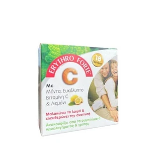ERYTHRO FORTE Pastilles pour la gorge à la menthe, à l'eucalyptus, à la vitamine C et au citron 18 pièces