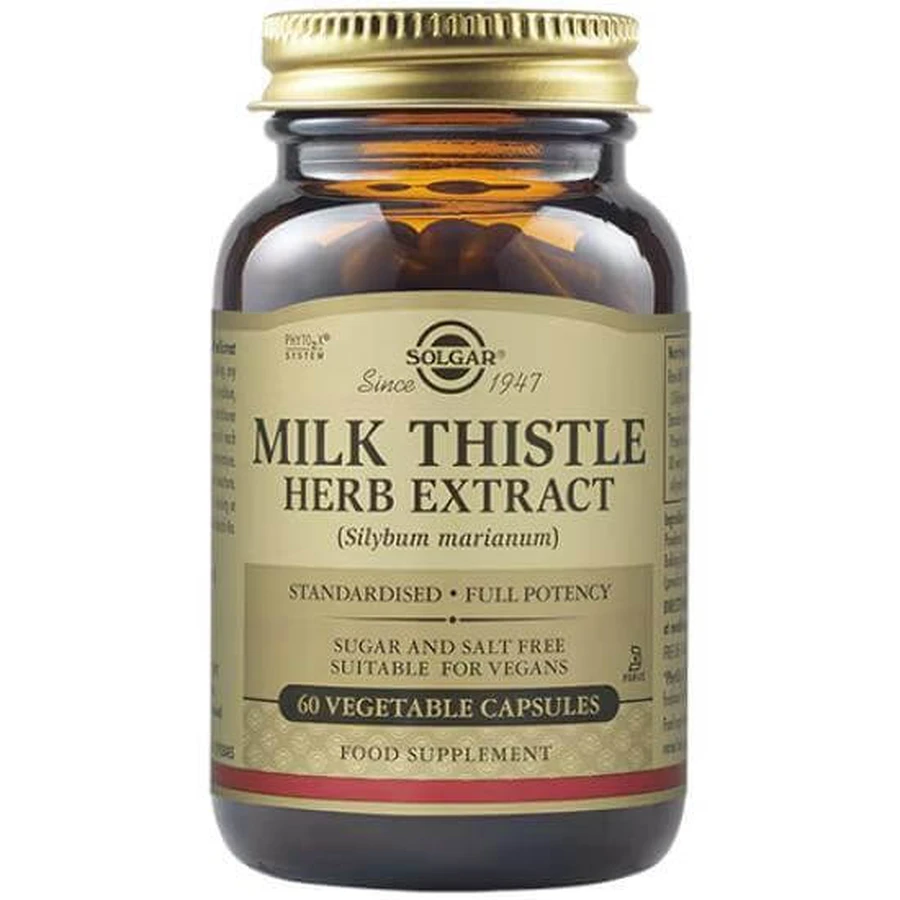SOLGAR Mariadistel extract distel supplement voor versterking en bescherming van de lever, 60 plantaardige capsules