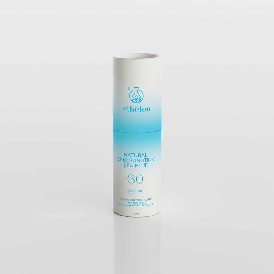 ETHELEO Natural Zinc Sunstick Sea Blue SPF30 Protector solar en barra para zonas sensibles del rostro SPF30 30g