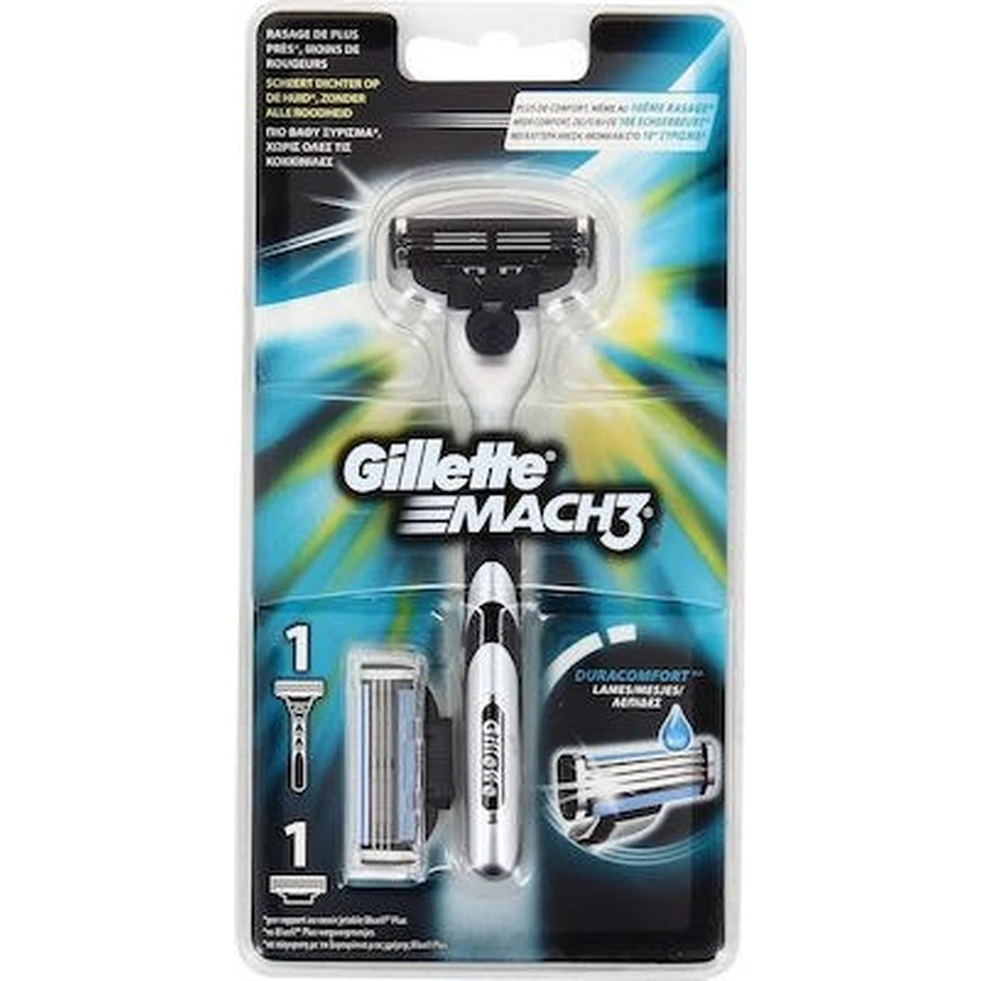 GILLETTE Machine à raser Mach 3 Rasage plus profond sans rougeurs 1 machine & 2 pièces détachées