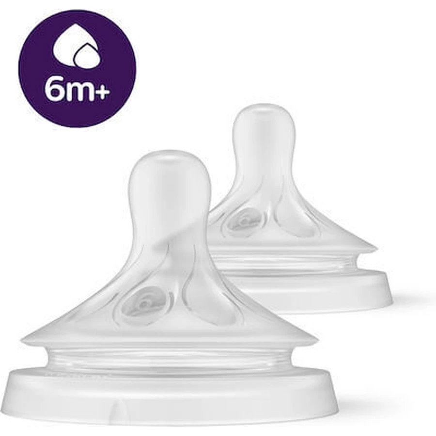 AVENT Natural Response Zachte Siliconen Speen voor 6+ Maanden voor Dikke Voeding 2 Stuks [SCY966/02]