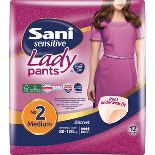 SANI Pantalones Discretos Mujer No2 Pantalones Discretos Elásticos Medianos Ropa Interior Discreta Desechable 12 Piezas
