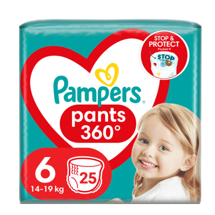 PAMPERS Broekjes 360° Baby Luiers-Bandje No6 (14kg-19kg) 25 Stuks