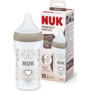 NUK Perfect Match Plastic Fles met Zachte Siliconen Speen Tegen Koliek Met Temperatuurregeling Voor 3+ Maanden, 260ml