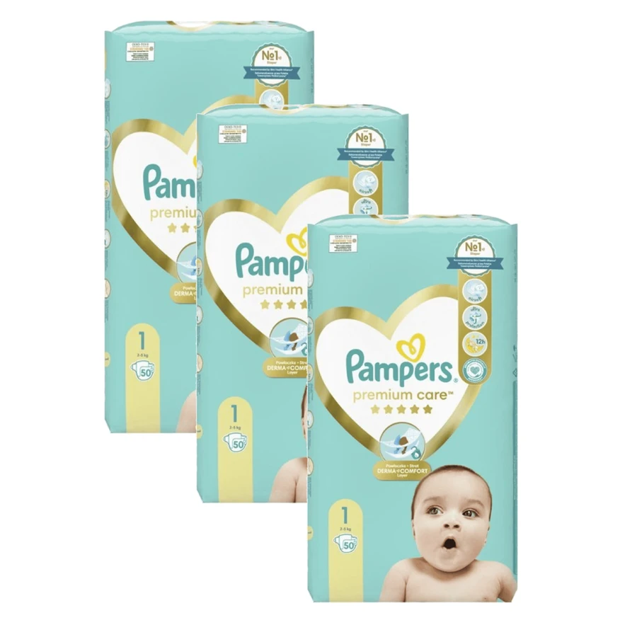 PAMPERS Premium Care Newborn Value Pack No1 Para 2-5kg 150 piezas ( 3 Paquetes de 50 piezas )