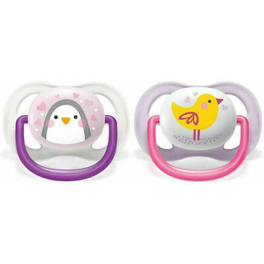 AVENT Ultra Air Animaux Sucette orthodontique en silicone pour 0-6 mois 2 pièces [SCF080/11] - Rose