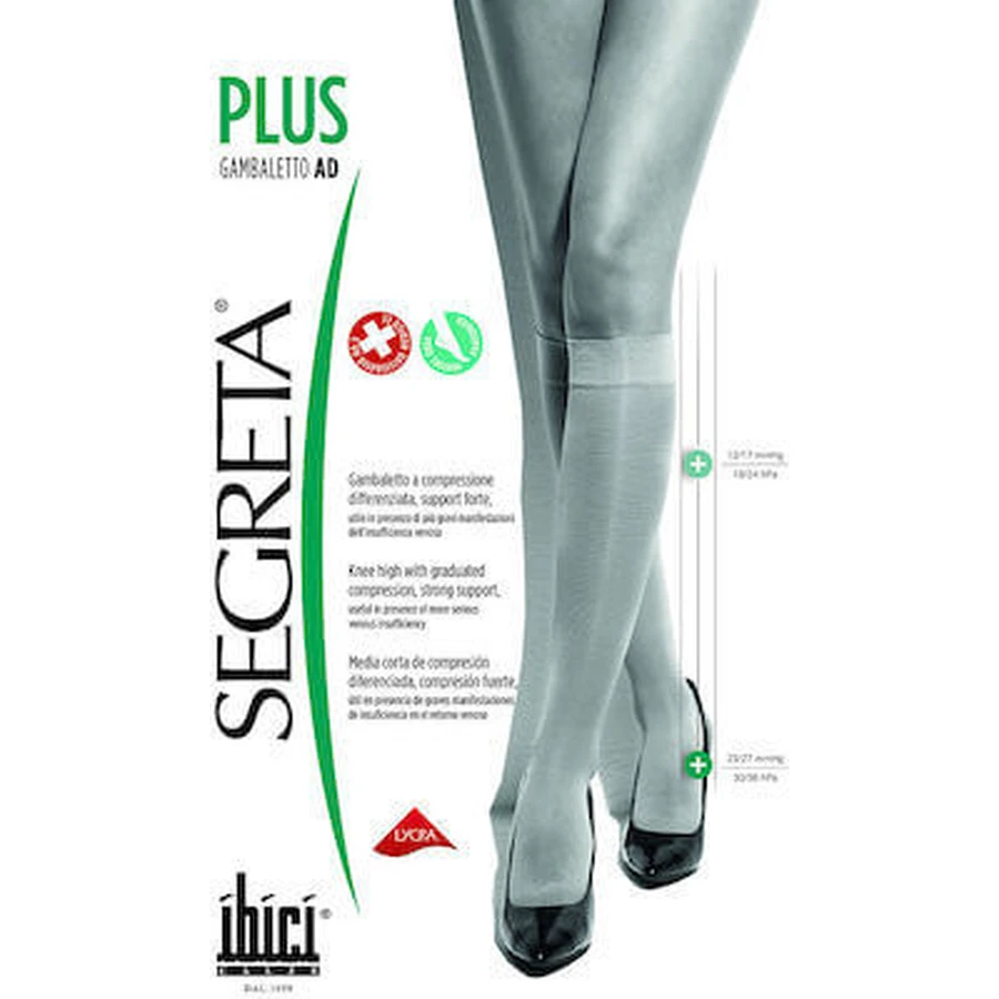SEGRETA Plus 500-504 Calcetín Rodilla 23-27mmHg 280Den Dedos Cerrados Beige