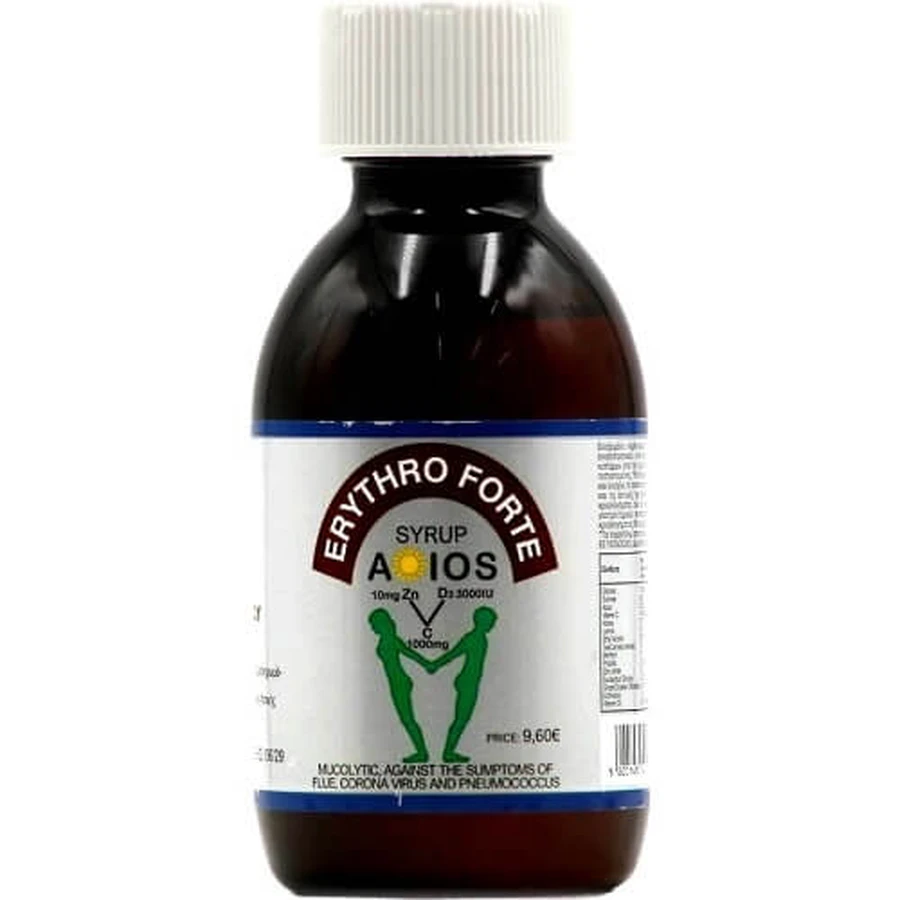 ERYTHRO FORTE A-IOS Sirop mycolytique Expectorant anticoagulant avec Vitamine C, D3 et Zinc 200ml