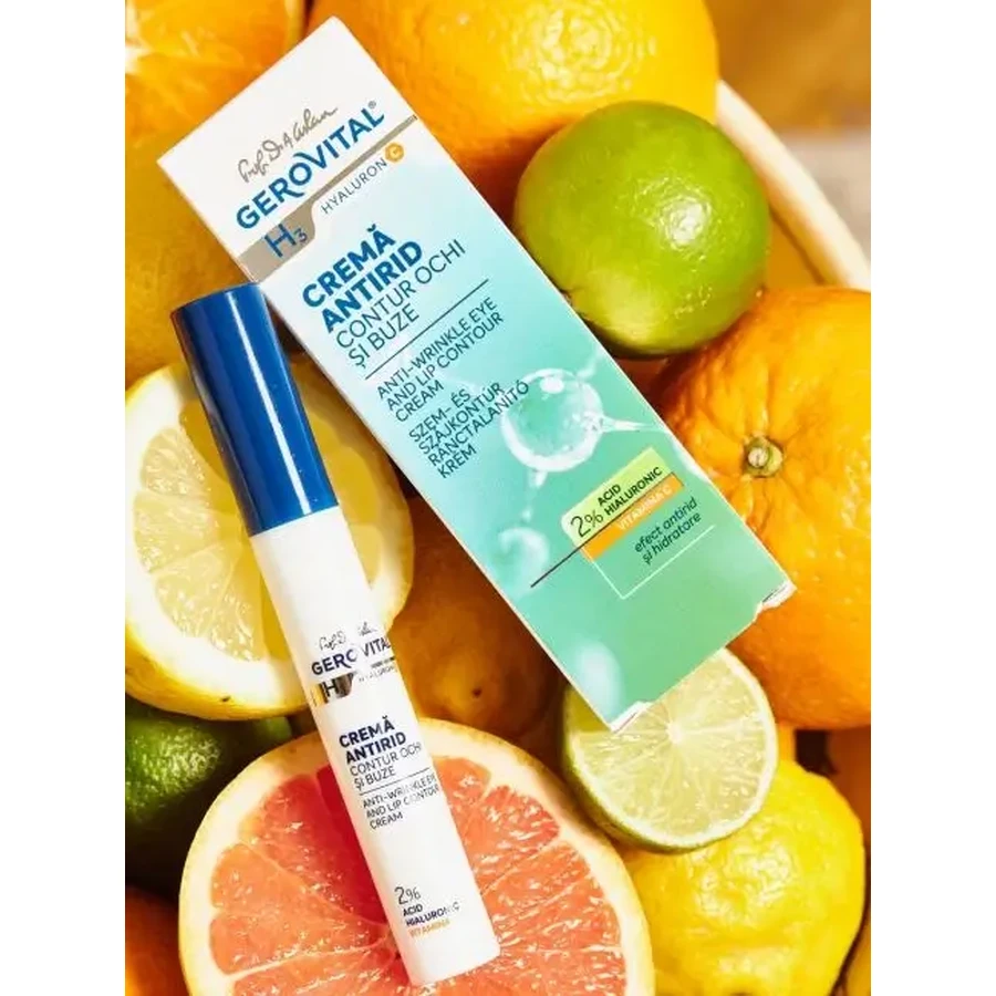 Gerovital H3 Hyaluron C Anti-Wrinkle Eye and Lip Contour Cream 2% Hyaluronic Acid, 15 ml, Farmec