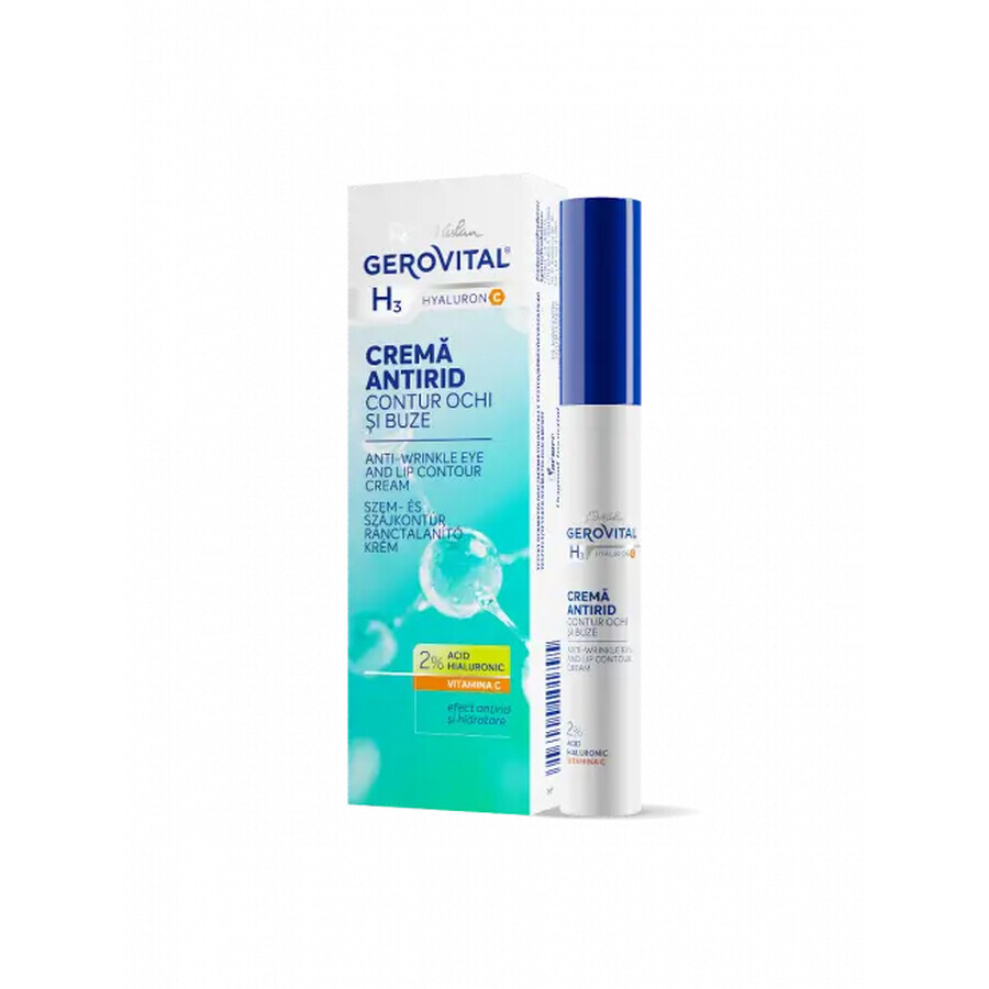 Gerovital H3 Hyaluronic C Anti-Falten Augen- und Lippencreme, 15 ml, Farmec