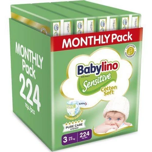 BABYLINO Pañal Sensible Algodón Suave No3 4-9 Kg Paquete Mensual 224 Piezas