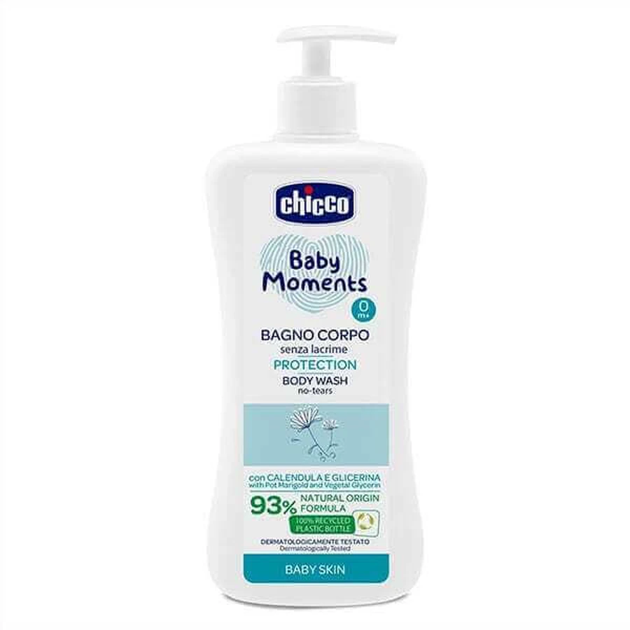 CHICCO Baby Moments Gel de ducha sin lágrimas para bebés con caléndula y glicerina Sin lágrimas desde el nacimiento 500ml