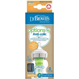 DR.BROWN'S Options+ Anti-Colic Glasflasche mit weitem Hals & Silikon-Sauger 150ml