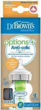 DR.BROWN'S Options+ Biberón de Cristal Anticólico con Cuello Ancho y Tetina de Silicona 150ml