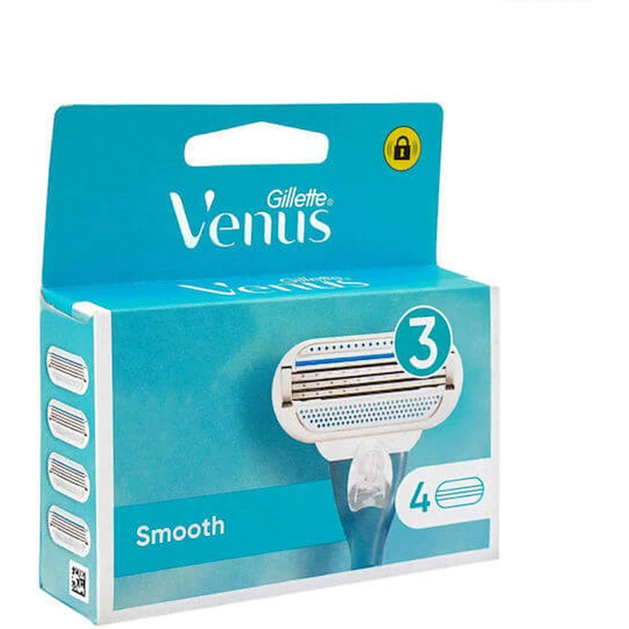 GILLETTE Venus Smooth Replacement Heads with 3 blades & Lubricating Tape 4 pieces