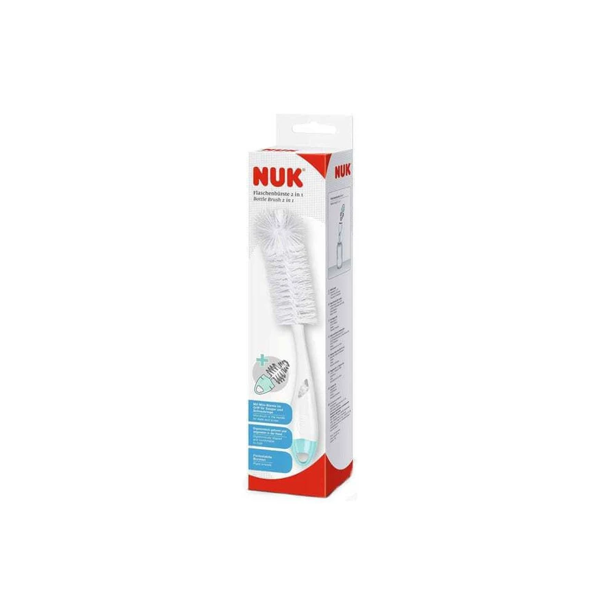 NUK Reinigungsbürste 2-in-Bürste mit flexiblen & strapazierfähigen Borsten zur gründlichen Reinigung von Flaschen & Saugern 110.256.505