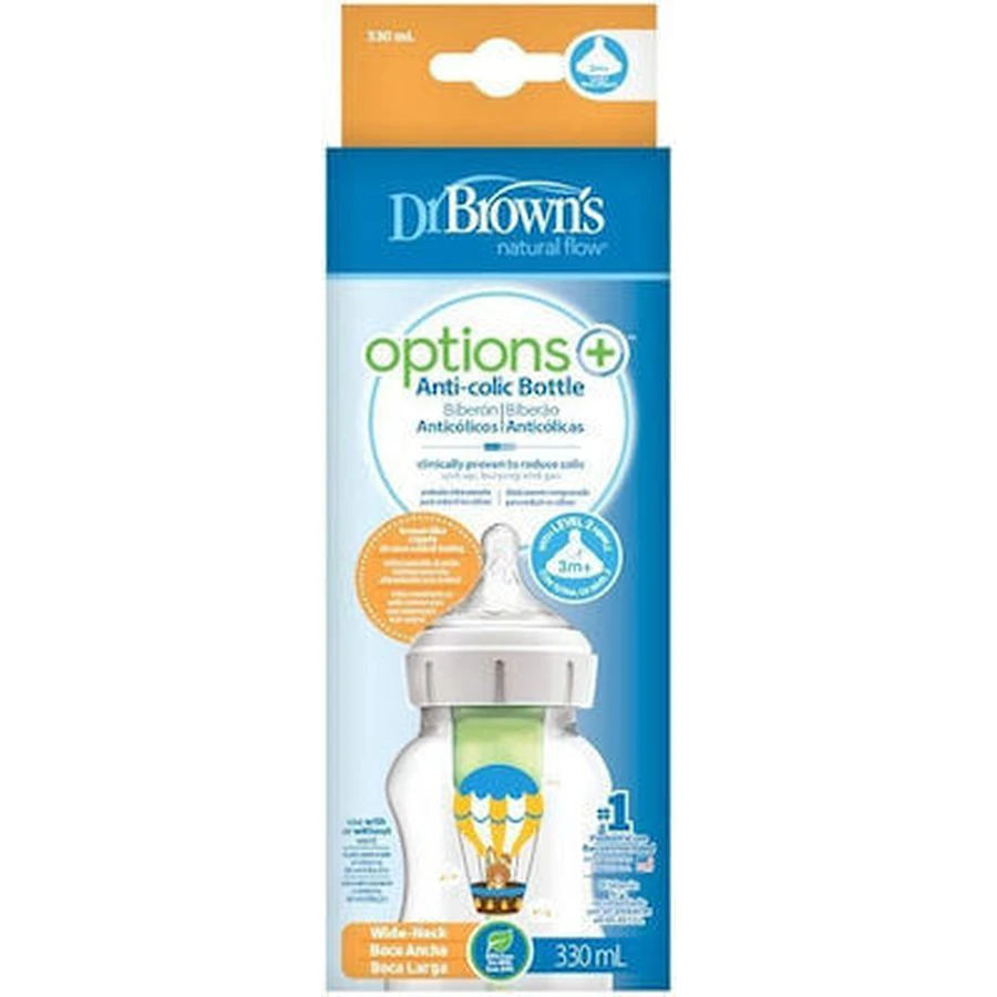 DR BROWN'S Bottle Plastic Options+ Wide Neck For 3+ Months Bunny 330ml WB 111002