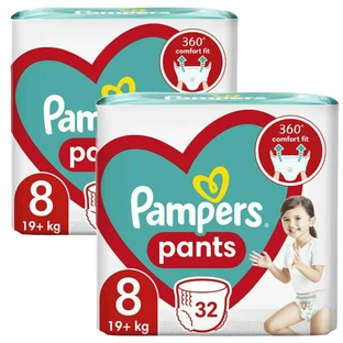 PAMPERS Broekjes Nr.8, 19+kg Baby Luiers (2 Verpakkingen van 32 Stuks) 64 Stuks