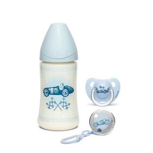 SUAVINEX Set de Regalo para Bebé Recién Nacido Set de Regalo para Bebé Biberón-Biberón de Silicona-Clip para Biberón 0-6m En Varios Colores - Azul