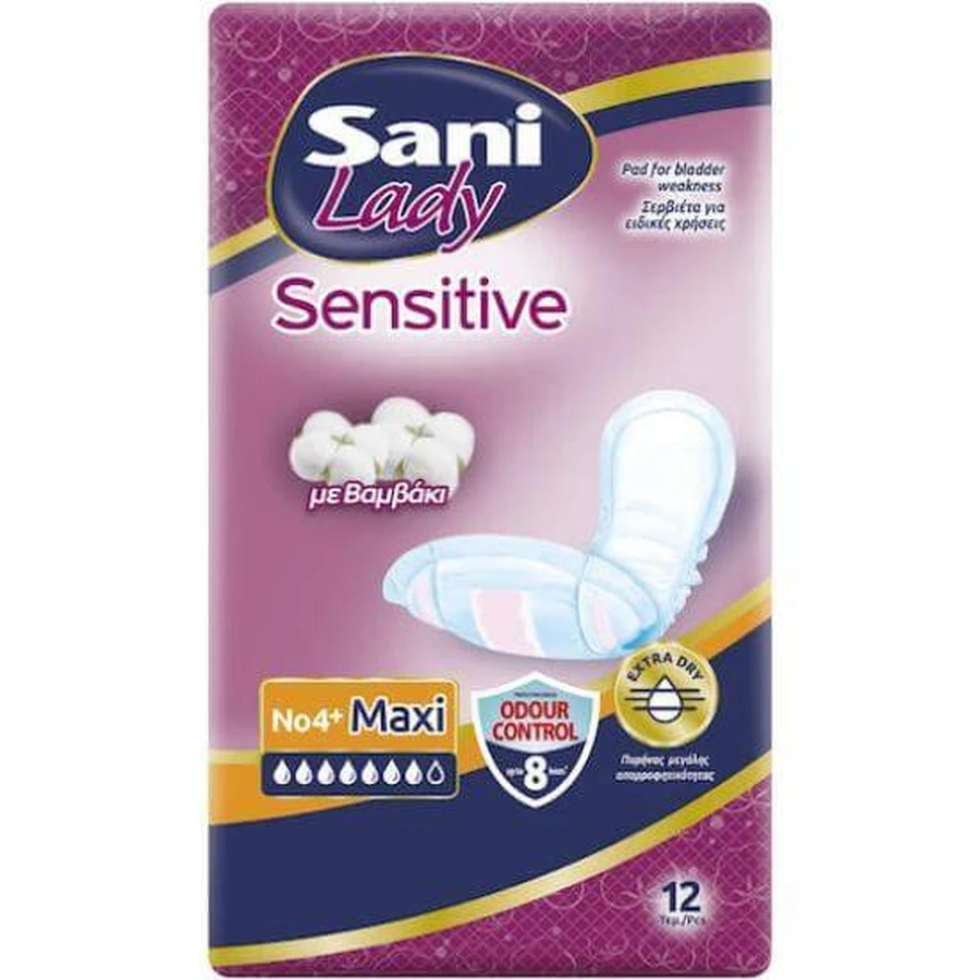 SANI Lady Sensitive Maxi Compresas de algodón nº 4+ 12 unidades